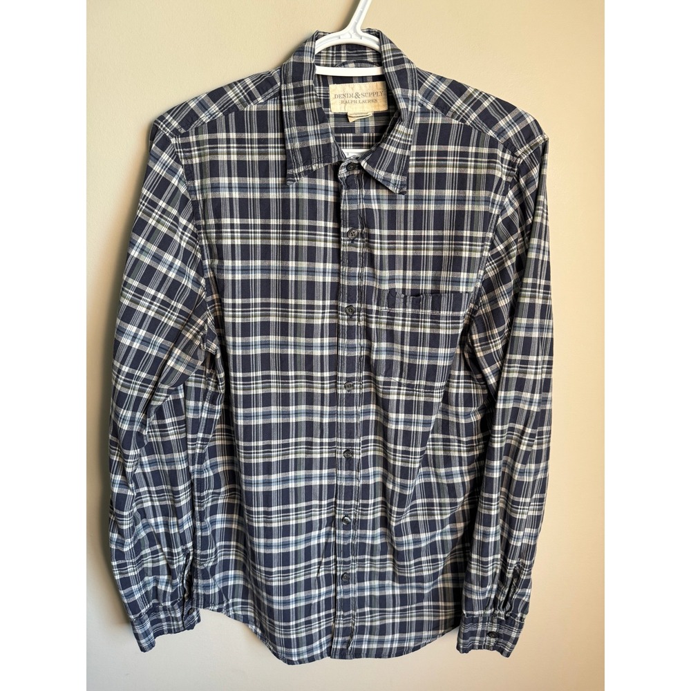 Denim & Supply Ralph Lauren Mens Blue Plaid Button Down Shirt Size M Rugged Prep